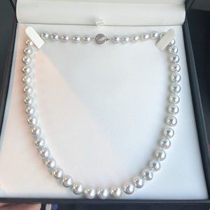 Real Freshwater blue grey pearl necklace with 14K white gold clasp